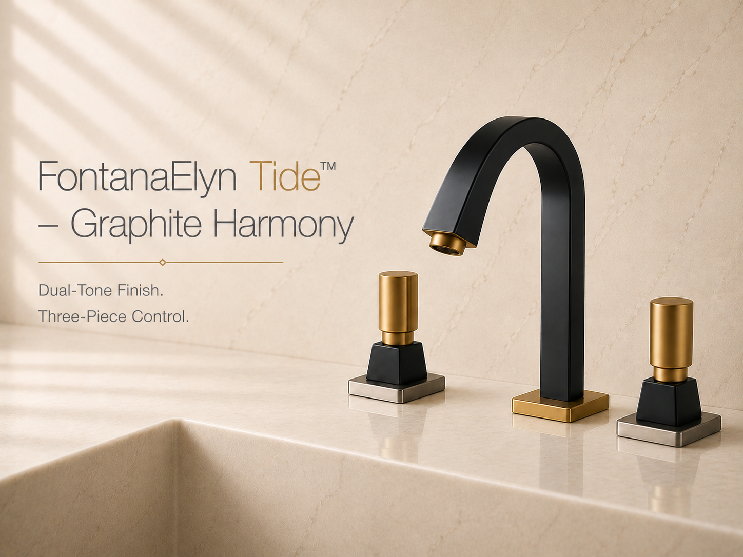 FontanaElyn Tide Graphite Harmony Black and Gold Dual Handle Bathroom Faucet